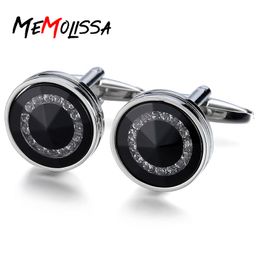 Memolissa Men's Luxury Crystal Cufflinks Sea Black Rhinestone Top Quality Wedding Round Cufflinks Drop Shipping