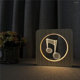 Night Lights Music Notation 3D Wooden LED Lamp Table Light Switch Control Carving For Children's Room Decoration Drop