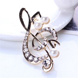 Delysia King Women Trendy Musical Note Pearl Brooch High-grade Crystal Fashion Clothing Accessories