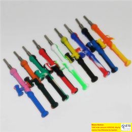 5pcs Silicone Nectar Concentrate smoke with GR2 Titanium Tip Dab Straw Oil Rigs smoking hand pipes