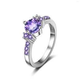 Wedding Rings 1PC Fashion Copper Ring Shiny Inlaid Zircon Purple Stone Finger Elegant Women Bridal Engagement Jewelry Party Trendy Gifts