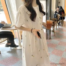 2023 New Summer Maternity Dress Women Casual Floral Embroidery Large Size Dresses Pregnant Women Clothing R230519