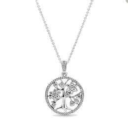 Crystal diamond Family Tree Necklace for Pandora Real Sterling Silver Chain Necklaces designer Jewelry For Women Mens Couple necklace with Original Box wholesale