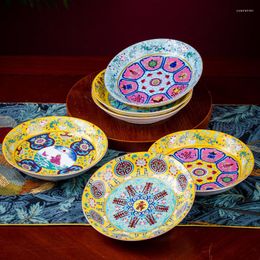 Plates Chinese Classical Enamel Ceramic Plate Antique Modern Bone China Deep Dishes Steak Pasta Dinner Restaurant Serving Tray