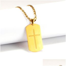 Pendant Necklaces Cross Pendants Bible Lords Prayer Dog Tags Gold Sier Black Colour Stainless Steel Christian Jewellery For Men Drop Del Dh29C