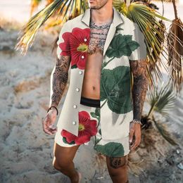 Mens Tracksuits Men Sets Flowers Pattern Lapel Short Sleeve Casual Shirt Beach Shorts Summer Streetwear Vacation Hawaiian Suits S4XL 230518