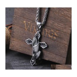 Pendant Necklaces Large Detailed Cross Drill Jewel Necklace Pray Hand Tone Gothic Punk Jewellery Fashion Charm Statement Women Giftp Dhipq