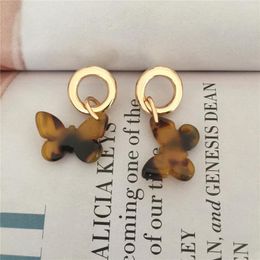 Stud Earrings Casual Gold Colour Marble Black Multi Brown Acrylic Butterfly Charm Round Circle For Women Girl Elegant Jewellery