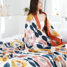 Blankets Japanese cotton blankets and throws gauze flowers sofa towel summer air conditioning blanket soft Leisure bedspread boho sheets 230518