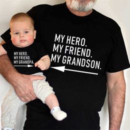 Family Matching Outfits My Heroic Friend Grandpa and Grandpa Competition Black Family Competition Set Black Men's T-shirt Baby Tight G220519