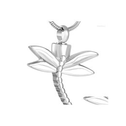 Pendant Necklaces Ijd8120 Pet Ash Holder Necklace 316L Stainless Steel Dragonfly Shape Memorial Urn Animal Keepsake Cremation Jewelr Dhby5
