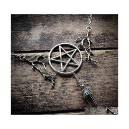 Pendant Necklaces Gothic Pagan Inspired Pentagram Stone Branches Necklace Witch Punk Mystical Jewellery Charm Wedding Magic Wiccan Gif Dh3Dh