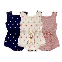 Infant Baby Knitted Rompers 3 Dot Printed Sleeveless Solid Wool Jumpsuit Waist Elastic Band Kid Onesies Girls Outfits Clothes 0-2278A