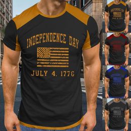 Men's T Shirts Mens Pack Of Large Shirt Men's Independence Day Flag Print Splicing Spring And Summer Stretchy Long Sleeve Men
