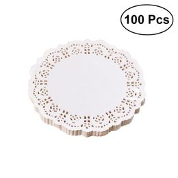 Table Mats & Pads 100pcs Disposable Oil-absorbing White Lace Paper Doilies Cake Box Liner Packaging Pad 6.5"