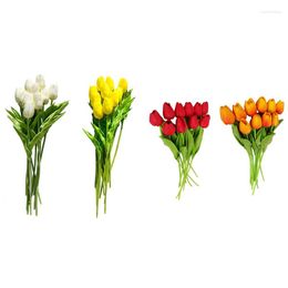 Decorative Flowers 40 Pcs Artificial Fake Tulip For Home Garden Wedding Party Decor 20 Milk White-Yellow & Orange-Red