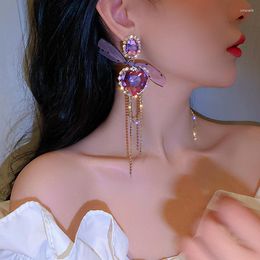 Dangle Earrings Romantic Yarn Bowknot Jewellery Luxury Zirconia Heart Earring Trendy Long Tassels Exquisite Korean Fashion Accessories