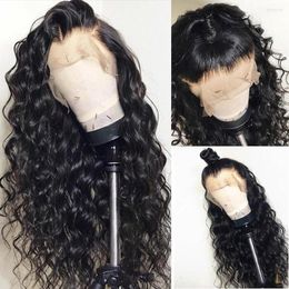 Water Wave Wig 13x4 Lace Front Human Hair For Women Natural Black 130% Bleached Knots Remy Pre Plucked Brazilian Slove