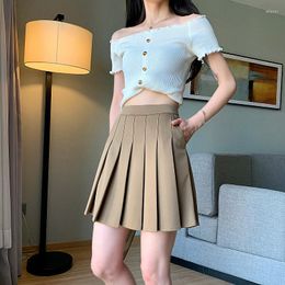 Skirts Elastic Pleated Skirt Pocke Women Clothing Summer 2023 Kawaii High Waist Slimming Preppy Girly Style School Uniform Short