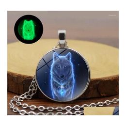 Pendant Necklaces Class Glow In The Dark Necklace Charm Wolf Pattern Dome Alloy Luminous Moon Women Men Punk Jewellery Gifts Drop Deli Dhglt