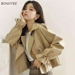 Raincoats Trench Women Allmatch Basic Elegant Office Lady Spring Solid Pockets Double Breasted Korean Style Streetwear Retro Popular Ins
