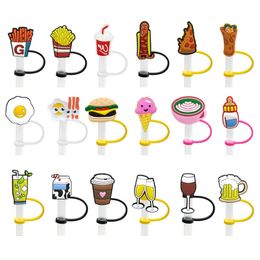 Drinking Beverage Pattern straw toppers for 6-8mm straws resin silicone holiday party designer sports tumbler straw topper charm