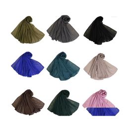 Scarves Chiffon Solid Long Scarf Women Muslim Hijab Shawls Wrap Rhinestone Stole Islamic Turban Arab Soft Headscarf Head Drop Delive Dh1Md