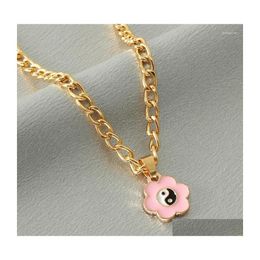 Pendant Necklaces Chinese Style Flower Tai Chi Necklace Punk Hip Hop Womens Gold Clavicle Chain Creative Girl Party Accessories Drop Dhgpf