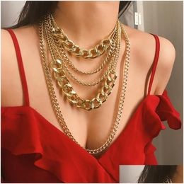 Pendant Necklaces Vintage Fashion Thick Chain For Women Bohemian Gold Metal Mti Layer Necklace Jewelry Wholesalependant Drop Deliver Dhcdf