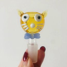 Cute Cat Slider 14mm Male Glass Bong Bowl with Thick Hookah Pyrex Colorful Golden Pineapple Smoking Glass Bowls Water Pipes for Dab Rigs