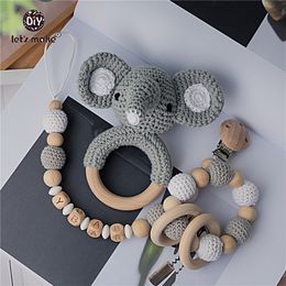 Rattles Mobiles Baby Toys 1set Crochet Amigurumi Elephant Owl Rattle Bell Custom born Pacifier Clip Montessori Toy Educational 230518