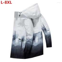 Men's Trench Coats Boys Hoodie Plus Size 6XL 7XL 8XL Long Loose Men Spring Autumn Gradient Adolescent Teenager Jacket Male OuterwearMen's