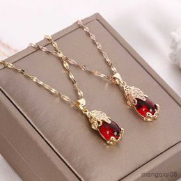 Vintage Style Red Crystal Brave Troops Pendant Stainless Steel Women Necklace Ladies Fashion Clavicle Chain Jewelry