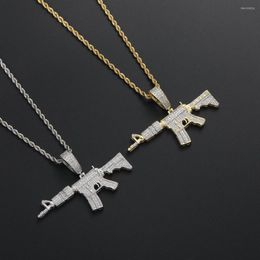 Pendant Necklaces EYIKA Punk Hiphop Women Men Iced Out Zircon Gun Shape Necklace 24 Inches Stainless Steel Twist Chain Street Rock Jewelry