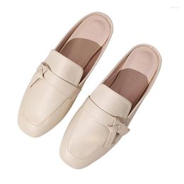 Slippers Big & Small Women Shoes Square Mouth Knot Null Flat Beige Black Front Closed Toe Slides Luxury Microfiber EU32-44 23cm