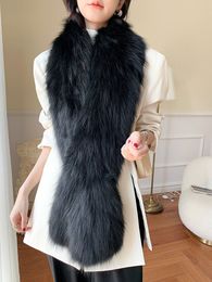Women Real Fox Fur Scarf Neckerchief Winter Warm Shawl Wraps Black Grey Silver