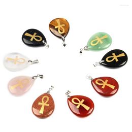 Pendant Necklaces Natural Stone Water Drop Religious Rune Life Talisman Ankh Pattern Cross Foreign Trade Ornament Divination StonePendant