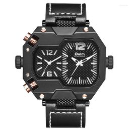 Wristwatches Brand Oulm 3878 Watch Unique Designer Irregular Dial Military Leather Mens Sport 2 Time Zone Big Head Men Quartz Wrist