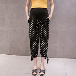 Women dots printed black pants fashion pregnancy outdoor trousers classical simply maternity clothes bottoms mature casual comfortable ba025 B23