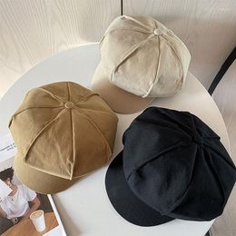 Berets Spring Summer Hat For Women Cotton Solid Colour Sboy Cap Sun Visor Curved Brim Unisex Octagonal Beach Protection