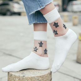 Women Socks Shiny Fashion Embroidery Beaded Bee Glitter Silver Flanging Wild In Tube Transparent Elastic Hosiery