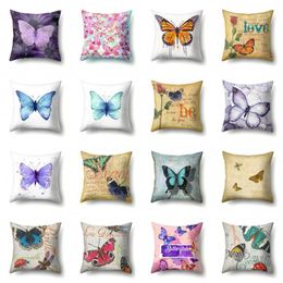 Pillow /Decorative Farmhouse Home Decor Beautiful Colourful Watercolour Painting Vintage Butterfly Polyester Cover