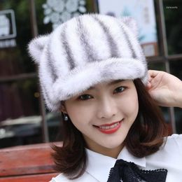 Berets Women Winter Real Hats Russian Female Hat With Ears Knit Beanie Pom Poms Sboy Caps Ladies High Elastic HatBerets BeretsBerets