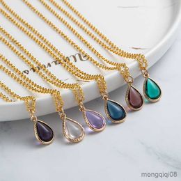 Colorful Simple Water Drop-shaped Titanium Steel Necklace for Women Girls Gold Color New Resin Geometric Clavicle Necklace Gifts