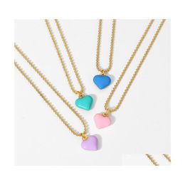 Pendant Necklaces Trendy 18K Gold Plated Stainless Steel Tarnish Jewellery Colorf Enamel Heart Bead Chain Necklace For Drop Delivery Pe Dh5Sy