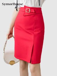 Skirts Fashion Arrival Spring Summer High Waist Midi Skirt Red Black Bodycon Pencil Skirts Open Slit Elegant Womens Skirts Apricot 230519