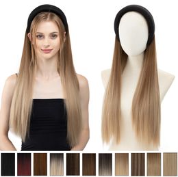 28 inch wig women long hair hoop long straight hair hoop with wig all in one head cover with many styles to choose from supporting customization