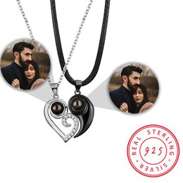 Necklaces 925 Silver Love Zircon Couple Projection Photo Necklace Custom Pet Photo Necklace Personalised Custom Valentine's Photo Necklace