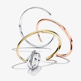 Bangles LR 2022 Summer ID Series Pan Bracelet 925 Sterling Silver OpenEnd Bangles For Women Men Couple Rose Gold Fine Jewelry Gift