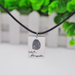 Necklaces Engraved Your Fingerprint Necklace Custom Hand Written Stamp Necklace Rectangle Charm Men Pendant Signature Memorial Jewelry